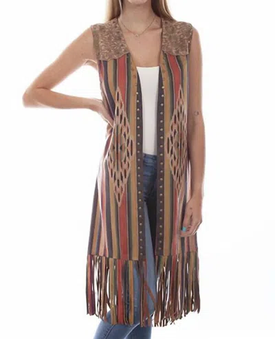 Scully Microfiber Long Serape Print Vest In Multi