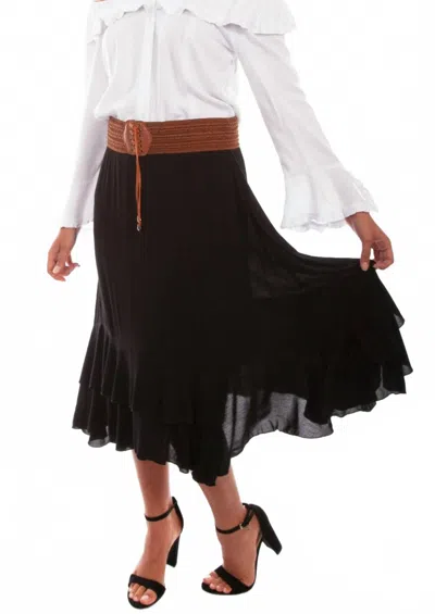 Scully Ruffle Maxi Skirt With Crochet Waistband In Black