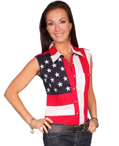 Scully Sleeveless Patriotic Western Shirt In Red, White, Blue In Multi