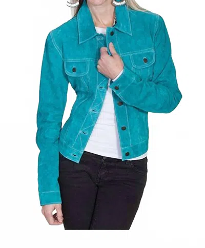 Scully Suede Jean Jacket In Turquoise In Green