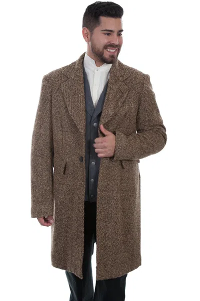 Pre-owned Scully Wahmaker Men's Herringbone Pile Coat 521129 In Brown