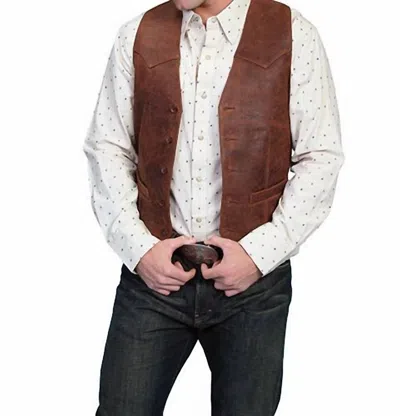 Scully Western Button Front Vest In Brown In Blue