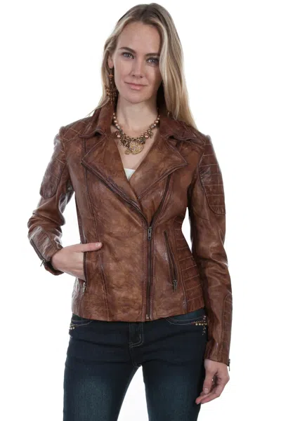 Pre-owned Scully Women's Brown Leather Sanded Jacket L87