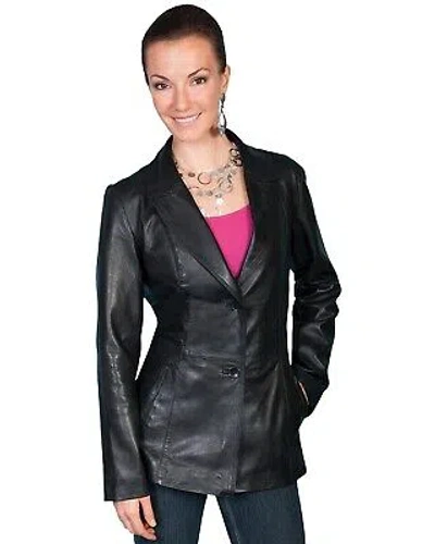 Pre-owned Scully Women's Lamb Leather Blazer - L646 11 In Black