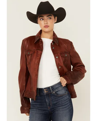 Pre-owned Scully Women's Leather Trucker Jacket - L1159-brn In Brown