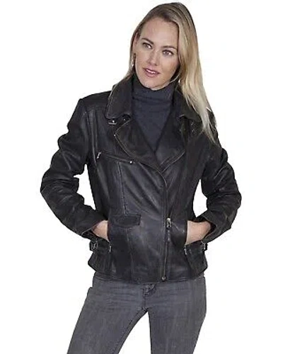 Pre-owned Scully Women's Motorcycle Leather Jacket - L333 In Black