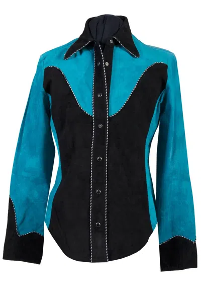 Scully Women's Suede Blouse In Turquoise And Black In Blue