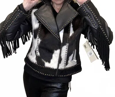 Scully Women's Western Leather Studded Fringed Zip Cowhide Jacket In Black