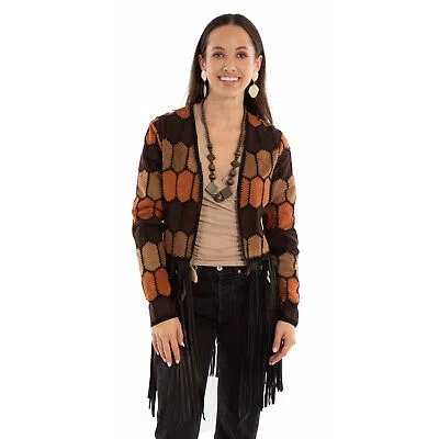Pre-owned Scully Womens Artful Leather Patch Multi-color Leather Leather Jacket In Multicolor