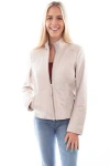 Pre-owned Scully Womens Beige Leather Zip Stand Up Jacket In Beige