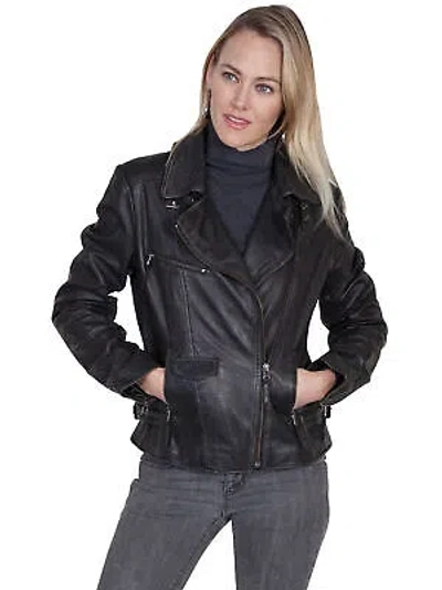 Pre-owned Scully Womens Black Leather Motorcycle Jacket