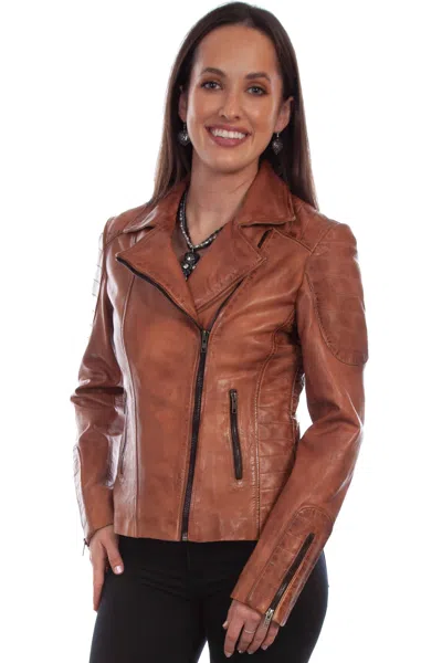 Pre-owned Scully Womens Brown Leather Sanded Jacket