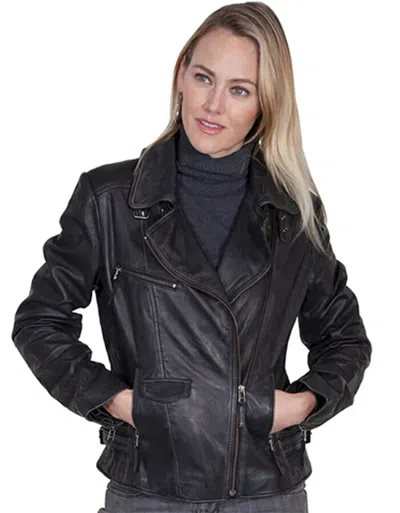 Pre-owned Scully Womens Leather Motorcycle Style Jacket L333-29 In Black