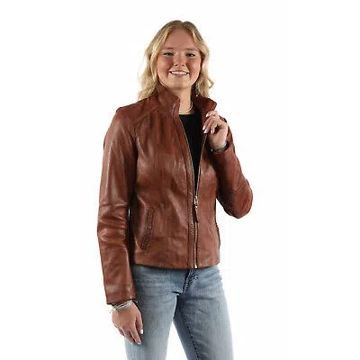 Pre-owned Scully Womens Lightweight Zip Vintage Brown Leather Leather Jacket