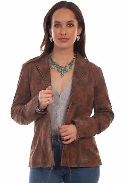 Pre-owned Scully Womens Marbled Soft Brown Leather Leather Jacket