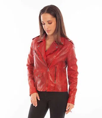 Pre-owned Scully Womens Motorcycle Zip Vintage Red Leather Leather Jacket