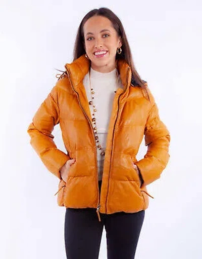 Pre-owned Scully Womens Puffy Zip Front Honey Leather Leather Jacket In Yellow