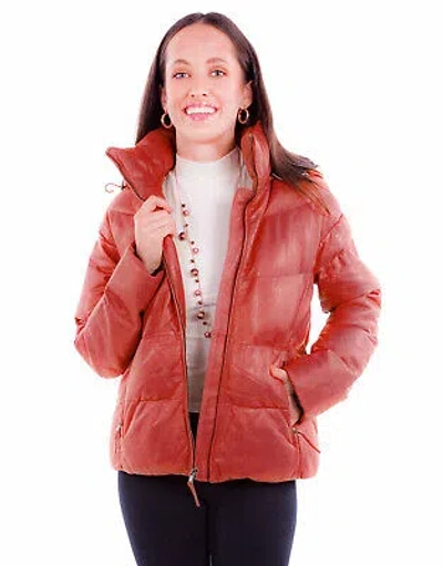 Pre-owned Scully Womens Puffy Zip Front Red Leather Leather Jacket M