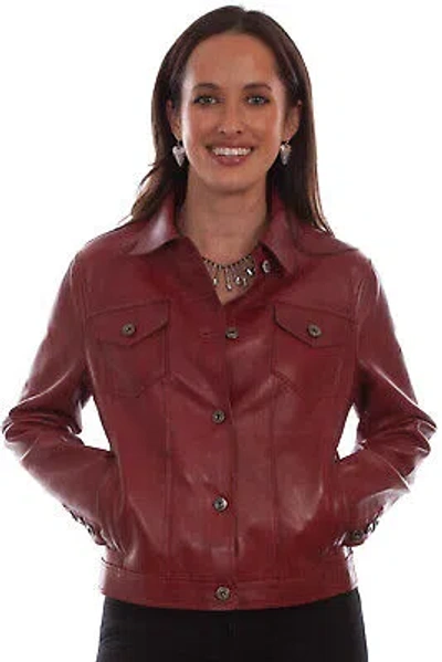 Pre-owned Scully Womens Red Lamb Leather Easy Fit Jacket