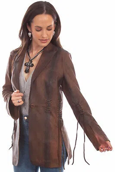 Pre-owned Scully Womens Stylish Blazer Vintage Brown Leather Leather Jacket