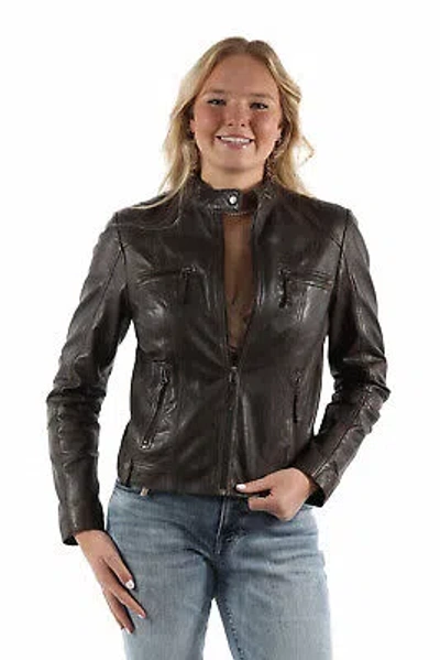 Pre-owned Scully Womens Vintage Cafe Racer Brown Lamb Leather Leather Jacket