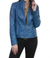 Scully Zip Front Leather Jacket In Denim Blue In Blue