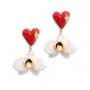Sculp Women's White / Red / Gold Show Me Love Orchid And Heart Dangle Earrings
