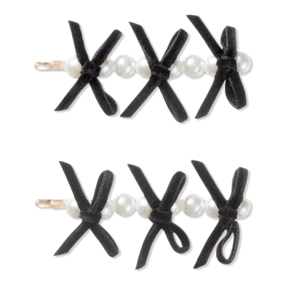 Scünci Black Bow Bobby Pins With Pearls