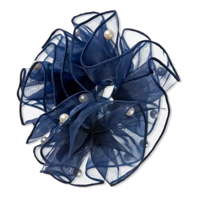 Scünci Navy Blue Scrunchie With Faux Pearls