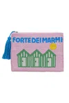 Sd Basics Forte Dei Marmi Pink Pouch | Beaded Postcard Patterned Purse | Fully Lined With Inner Pocket | Small