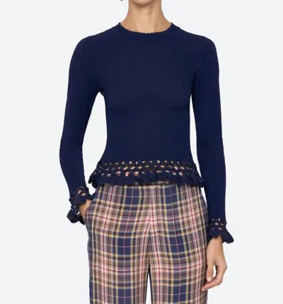 Sea Abbie Knit Long Sleeve Top In Navy In Blue
