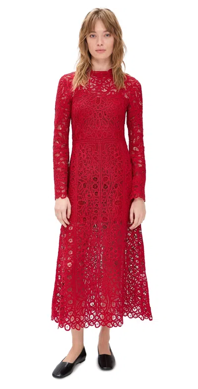 Sea Adelina Battenberg Lace Long Sleeve Dress Red