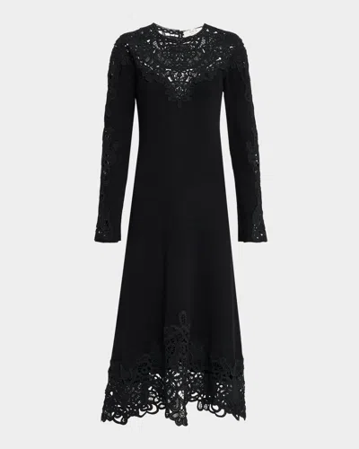Sea Adelina Battenberg Lace Merino Wool Midi Dress In Black