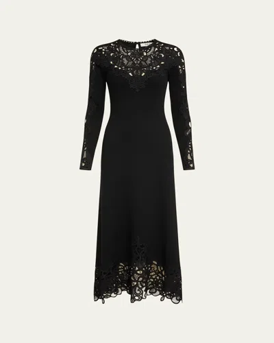Sea Adelina Battenberg Lace Merino Wool Midi Dress In Black