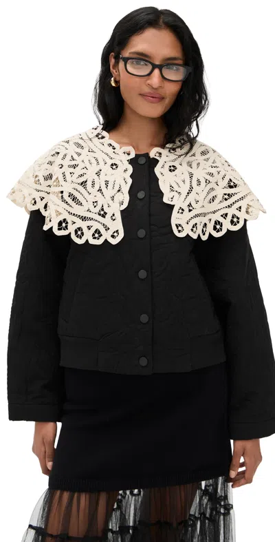 Sea Adelina Battenberg Lace Quilted Puffer Jacket Black