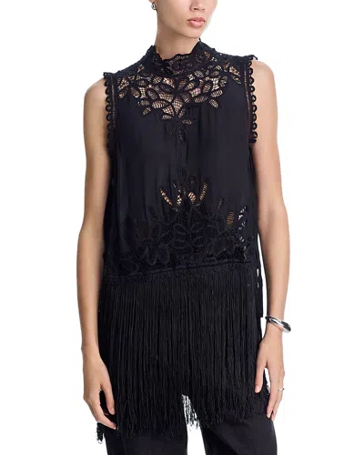 Sea Adelina Lace Fringe Top In Black