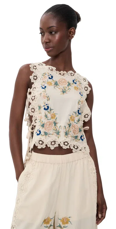 Sea Adonna Embroidered Sleeveless Top Cream In Neutral