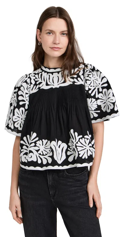 Sea Agathe Applique Short Sleeve Top Black In Multicolor
