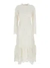 Sea 'agathe Applique' White Crewneck Long Dress With Asymmetric Hem In Tech Fabric Woman In White