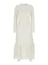 Sea 'agathe Applique' White Crewneck Long Dress With Asymmetric Hem In Tech Fabric Woman In White