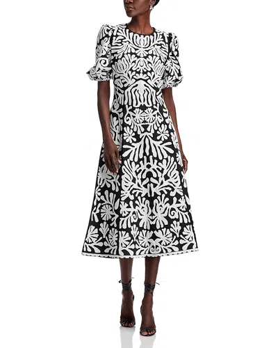 Sea Agathe Appliqued Puff Sleeve Dress In Black