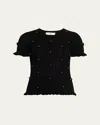 Sea Alberta Embellished Pointelle-knit Top In Black