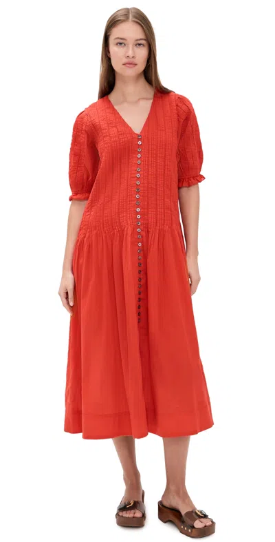 Sea Alberte Solid Puff Sleeve Dress Red