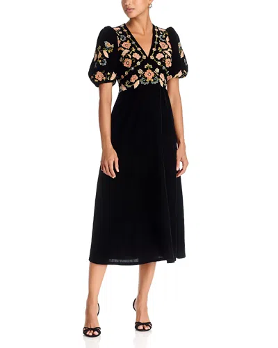 Sea Alessandra Embroidered Bodice Midi Dress In Black