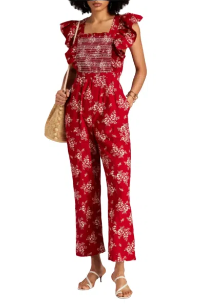 Sea Alessia Print Smocked Jumpsuit In Red