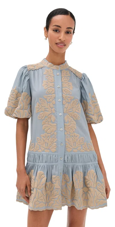 Sea Alexandra Embroidered Bubble Sleeve Tunic Dress Blue
