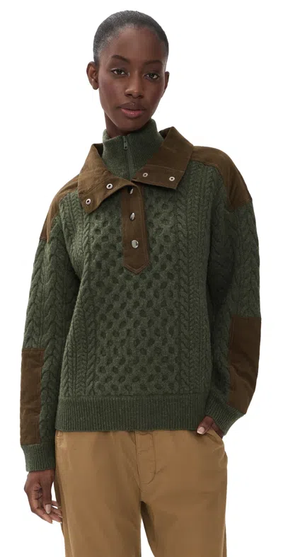 Sea Allen Cotton Corduroy-trimmed Cable-knit Wool Sweater In Green