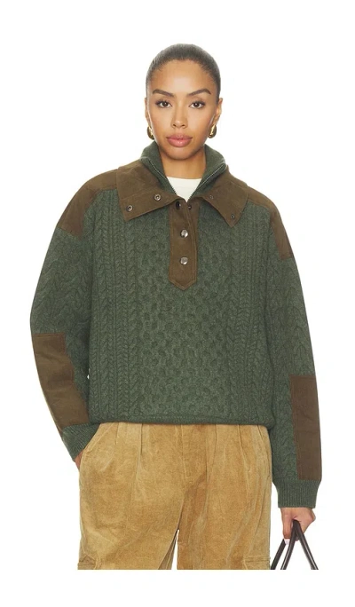 Sea Allen Cable Half Zip Double Layer Sweater In Green