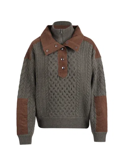 Sea Allen Cable-knit Corduroy-panelled Sweater In Gray