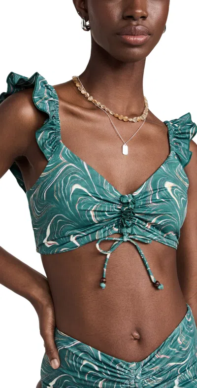 Sea Amara Marble Print Bikini Top Green